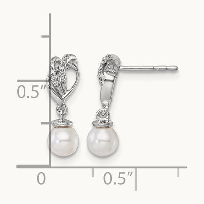 Polished Diamond and Pearl Dangle Post Earrings — photo set