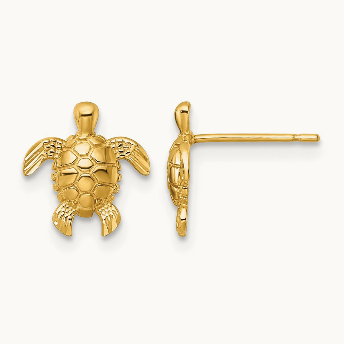 Polished and Diamond-cut Turtle Post Earrings, 14K