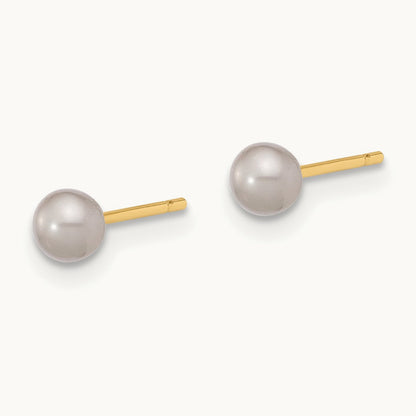 3- Round Grey Freshwater Cultured Pearl Post Earrings, 4mm, 14K