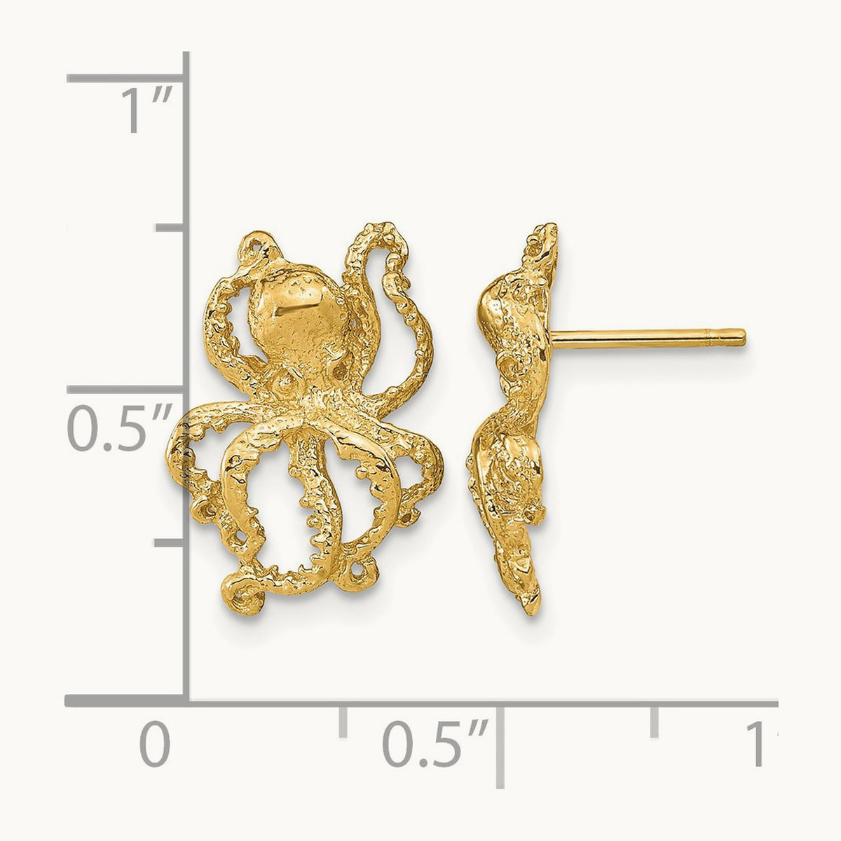 2-D Polished Octopus Post Earrings, 14K