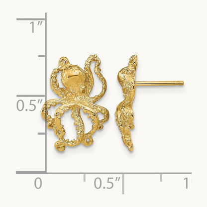 2-D Polished Octopus Post Earrings, 14K