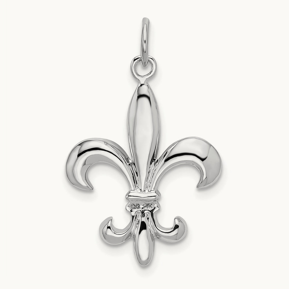 Solid Polished 3-D Fleur de Lis Charm, 14K White Gold