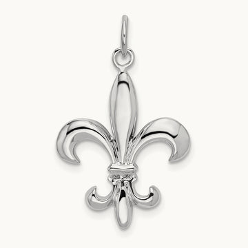 Solid Polished 3-D Fleur de Lis Charm, 14K White Gold