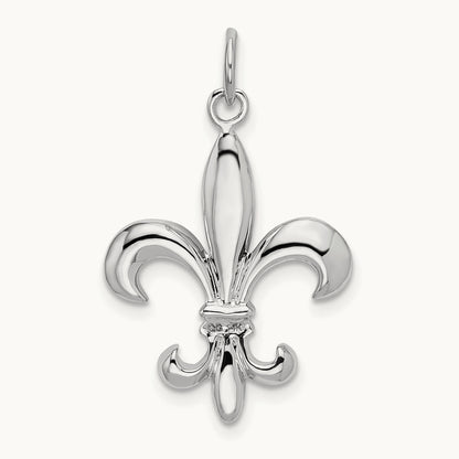 Solid Polished 3-D Fleur de Lis Charm, 14K White Gold
