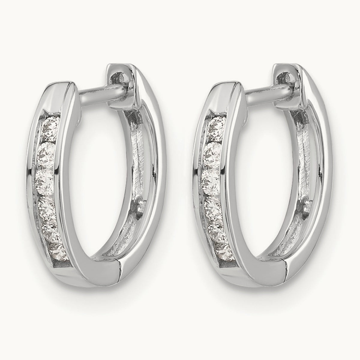 Polished Diamond Hinged Hoop Earrings — 14K White Gold