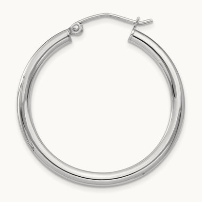 Single 14K White Gold Polished Tube Hoop Earring, 2.5mm