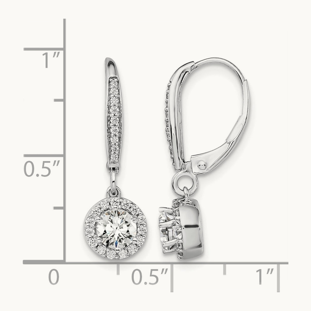 Round Halo Drop Leverback Earrings, 1.00 ct tw Lab-Grown Diamond — 14K White Gold