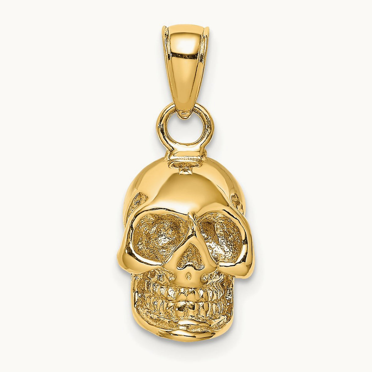 3-D Polished Skull Pendant, 14K