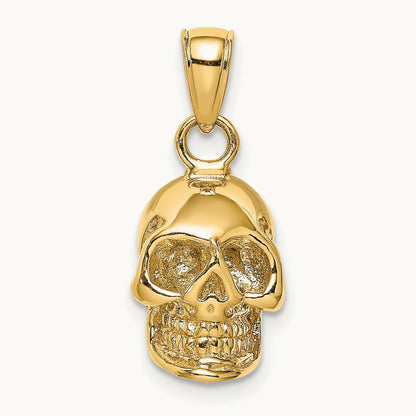 3-D Polished Skull Pendant, 14K