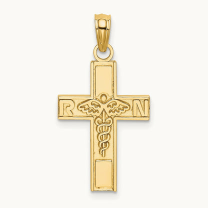 RN Caduceus Cross Charm, 14K