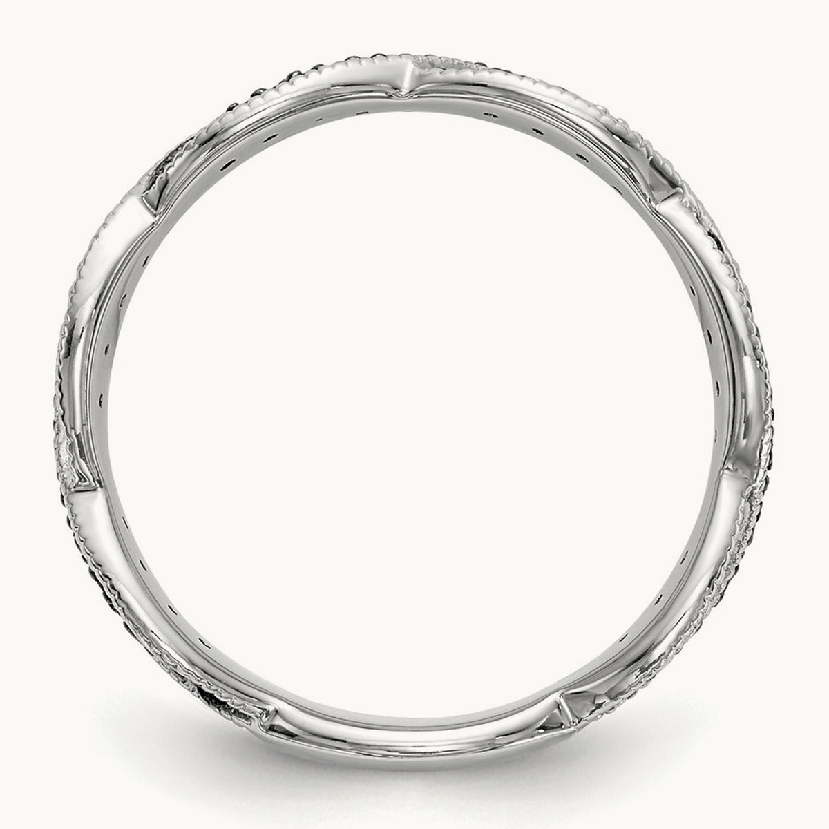 Black and White Diamond Band, 14K White Gold