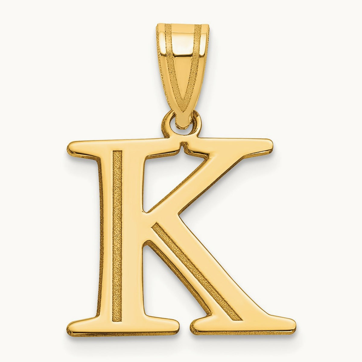 Polished Etched Letter K Initial Pendant, 14K