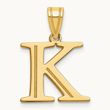 Polished Etched Letter K Initial Pendant, 14K