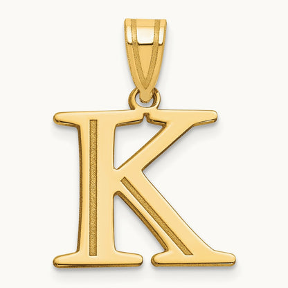 Polished Etched Letter K Initial Pendant, 14K