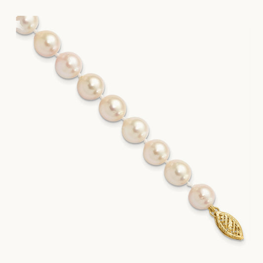 7- Round White Saltwater Akoya Cultured Pearl Bracelet, 8mm, 14K