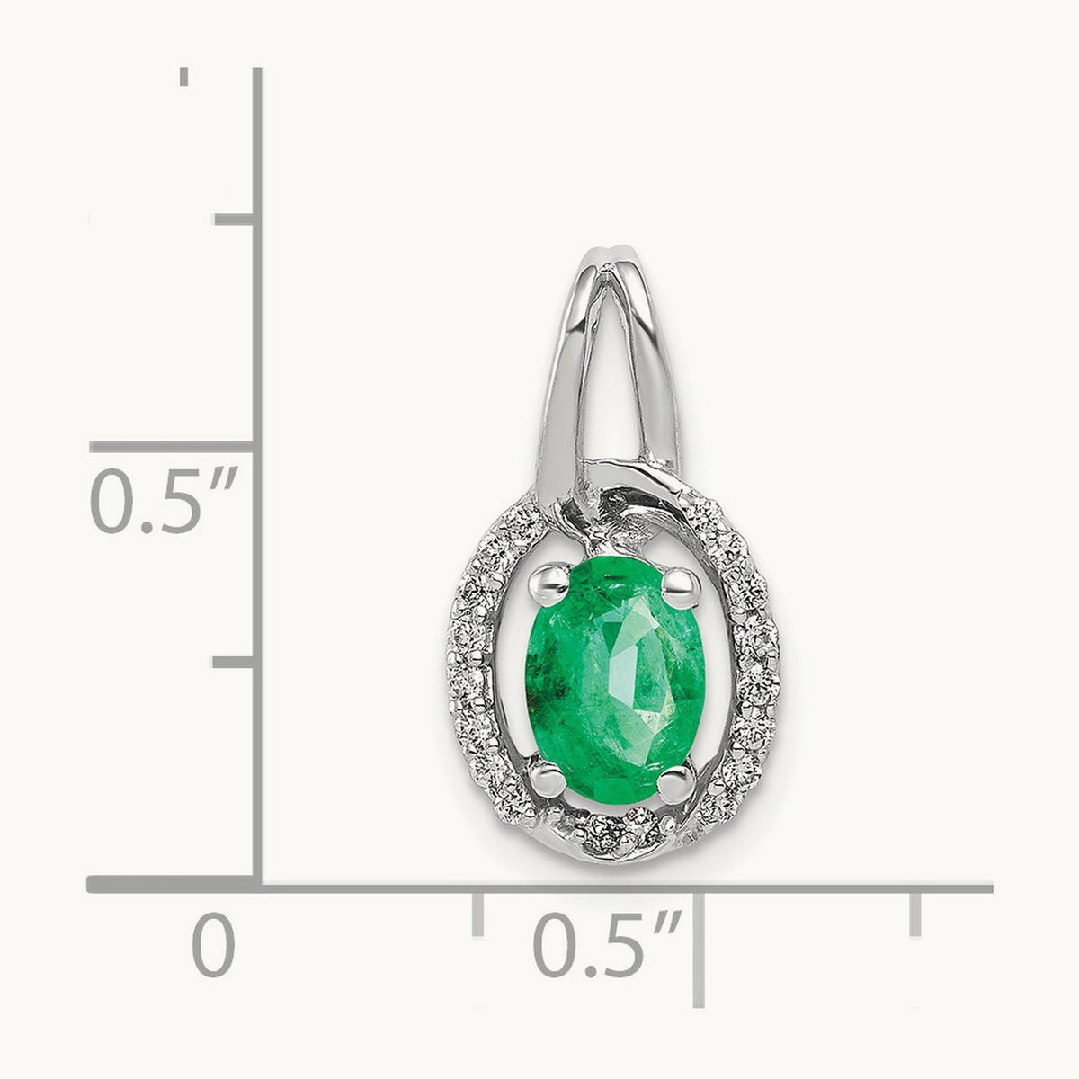 Diamond and Oval Emerald Pendant — 14K White Gold