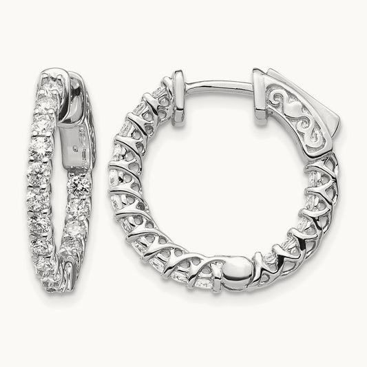 Diamond Round Hoop w/Safety Clasp Earrings, 14K White Gold