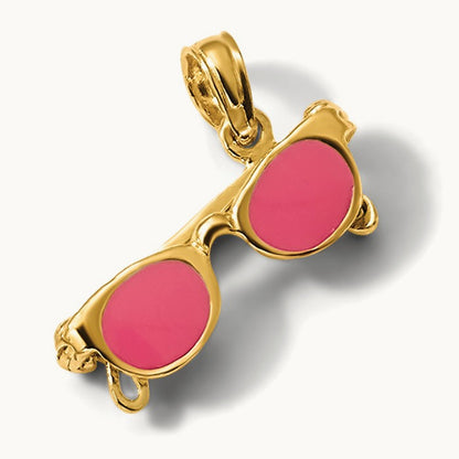 3-D Pink Enameled Moveable Sunglasses Pendant, 14K