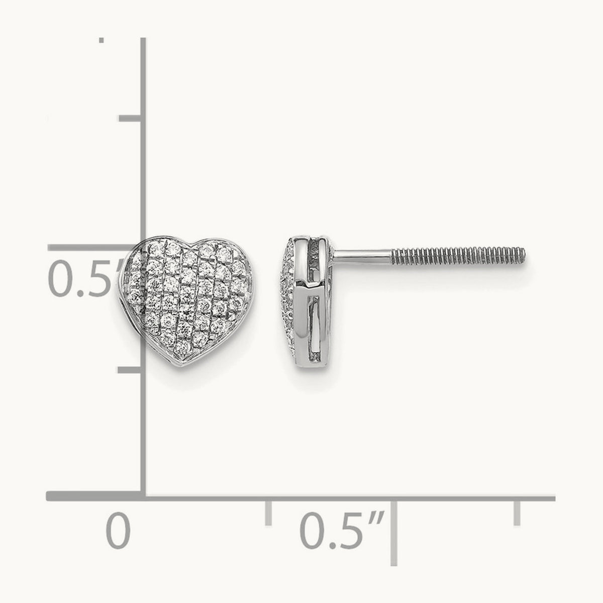 Diamond Heart Screw Back Post Earrings — 14K White Gold