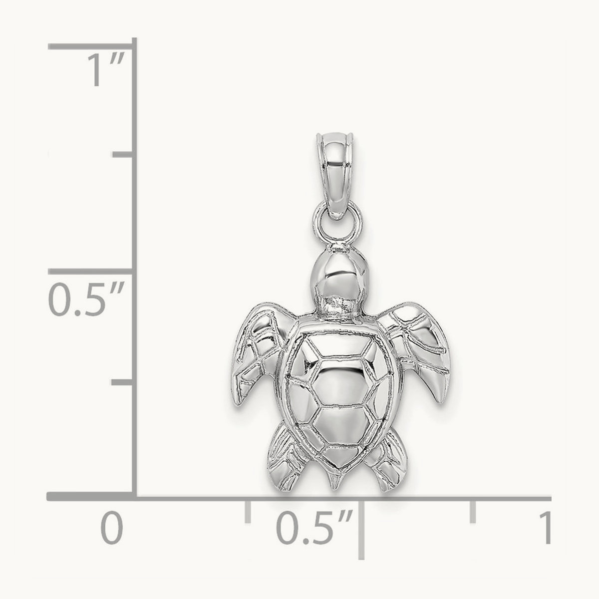 2-D Textured Sea Turtle Charm, 14K White Gold