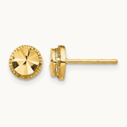 Diamond-Cut Round Post Earrings — 14K Yellow Gold