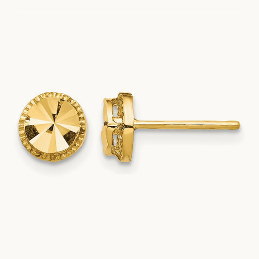Diamond-Cut Round Post Earrings — 14K Yellow Gold