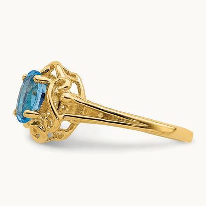 7x5mm Oval Blue Topaz ring, 14K