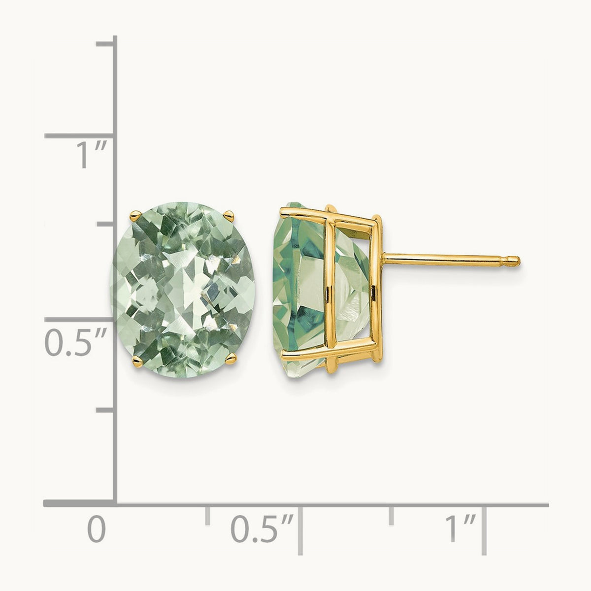 12x10 Oval Checker-Cut Green Quartz Earrings, 14K