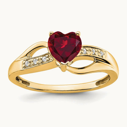 Created Ruby and Lab-Grown Diamond Heart Ring — 14K Yellow Gold, 7