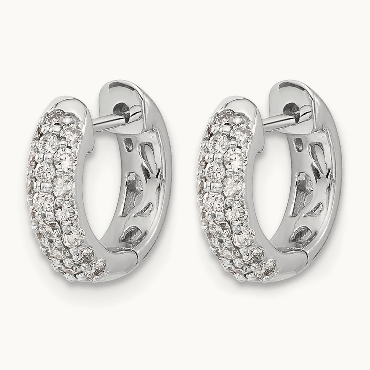 Diamond Hinged Hoop Earrings, 14K White Gold