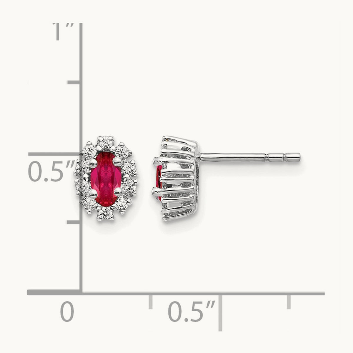 Diamond and Ruby Oval Halo Earrings — 14K White Gold
