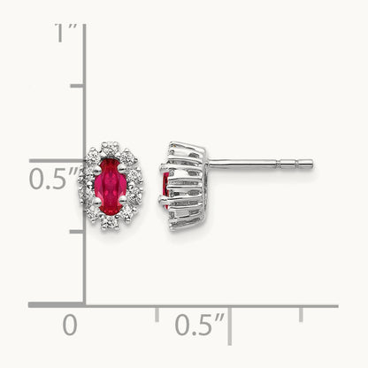 Diamond and Ruby Oval Halo Earrings — 14K White Gold