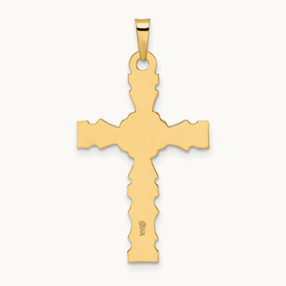 Polished Solid Floral Center Cross Pendant, 14K