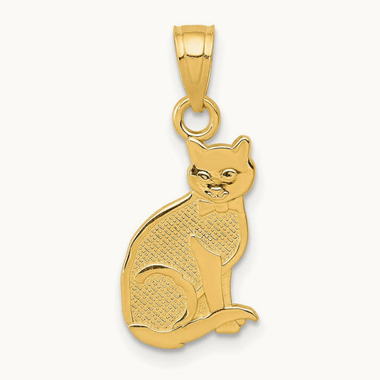I HEART MY CAT on Reverse Cat Pendant, 14K