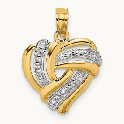 w/ White Rhodium Textured Heart Charm, 14K
