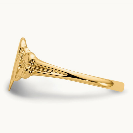 8.0x8. Closed Back Childs Heart Signet Ring, 5mm, 14K