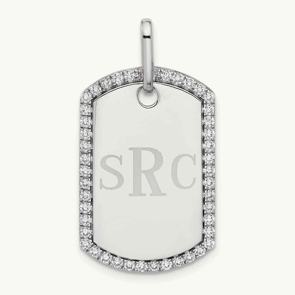 Personalized Diamond Dog Tag Charm — 14K White Gold