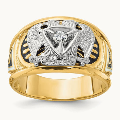 14ktt IBGoodman Men's Enamel & Dia 32nd Scottish Rite Masonic Ring