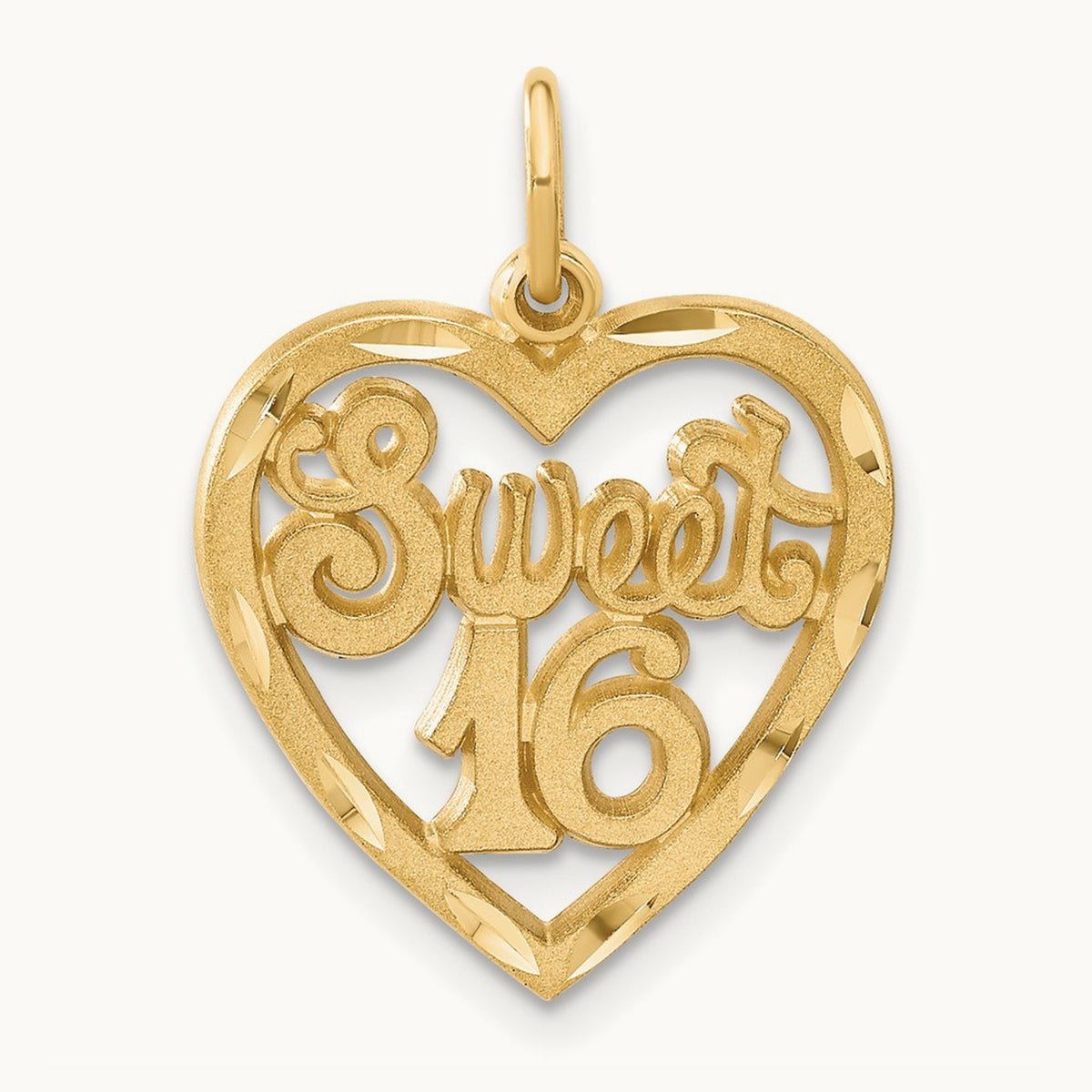 SWEET 16 in A Heart Charm, 14K