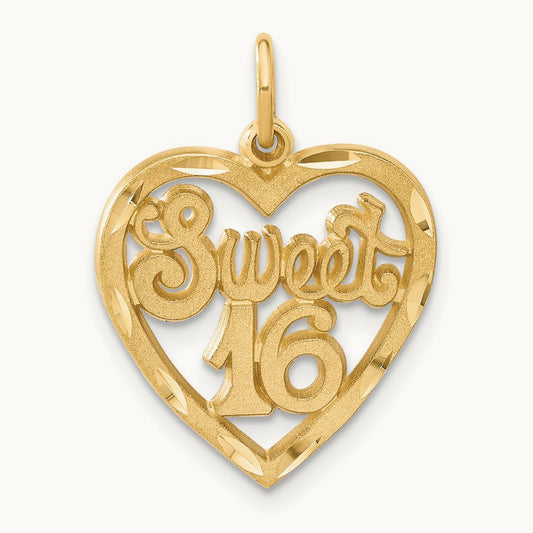 SWEET 16 in A Heart Charm, 14K