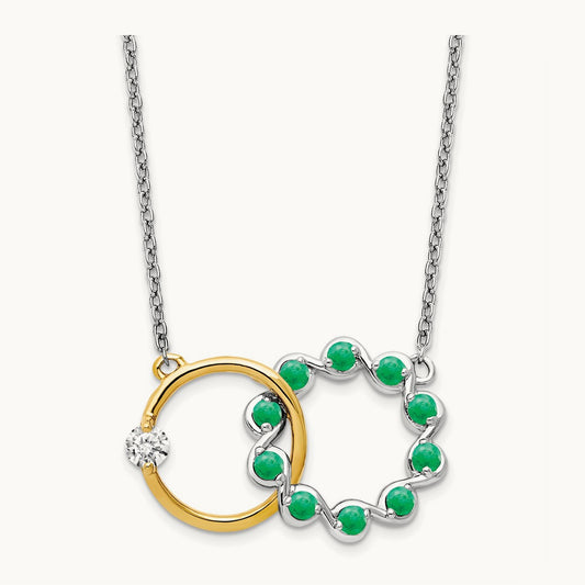 Emerald and Diamond 18in. Circles Necklace, 14K Two-tone