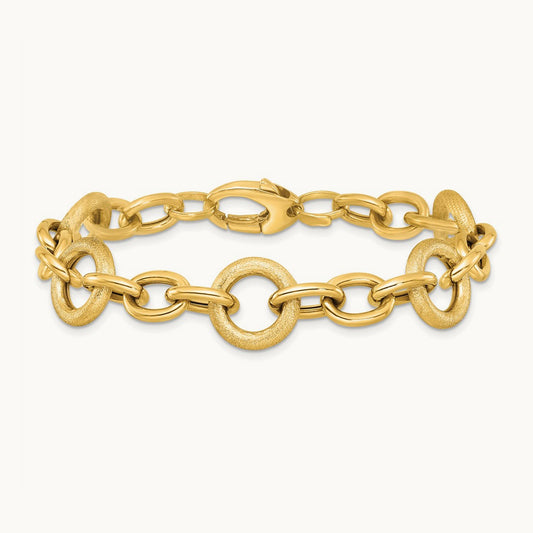 Polished and Brushed 7.5in Fancy Link Bracelet, 14K