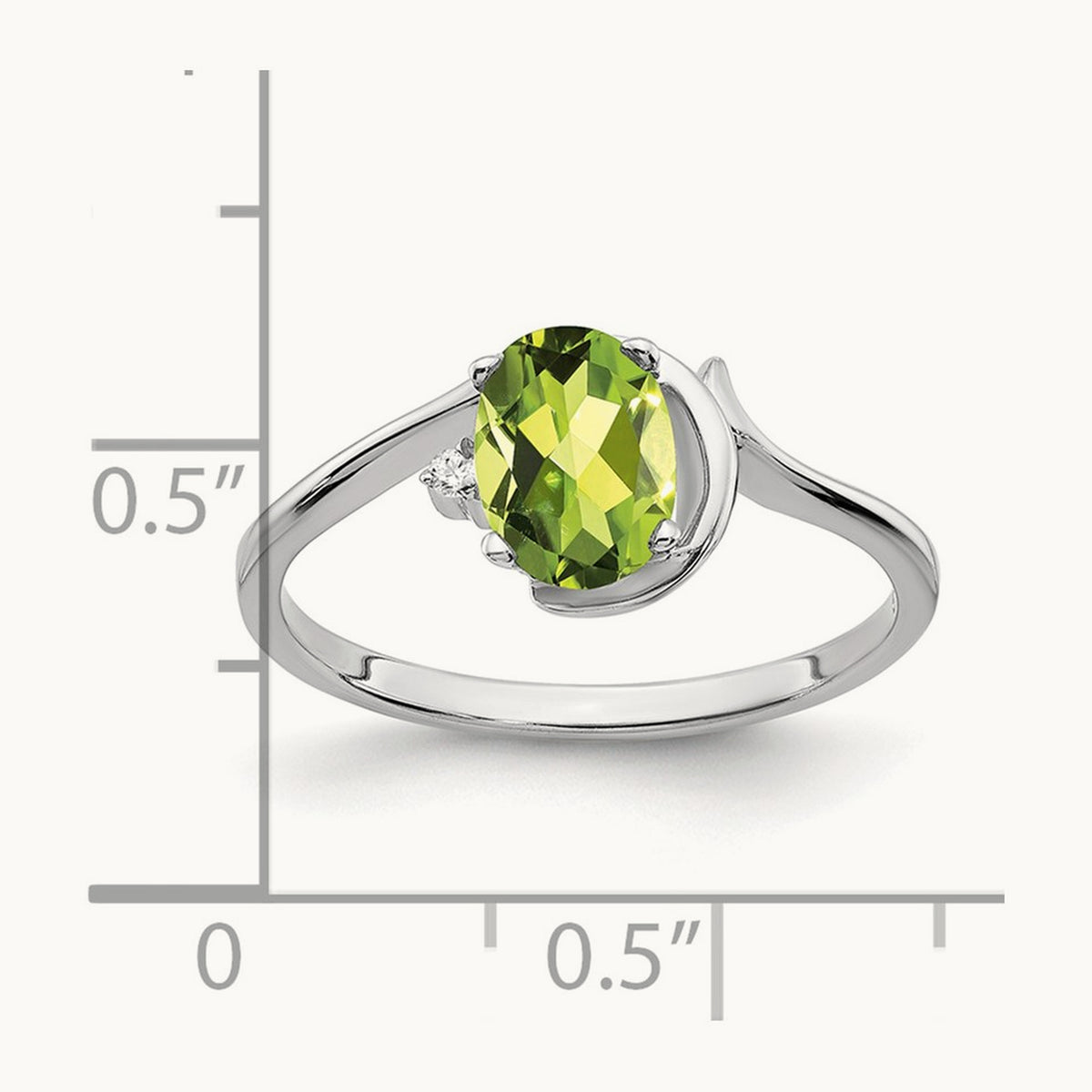 7x5mm Oval Peridot AA Diamond ring, 14K White Gold