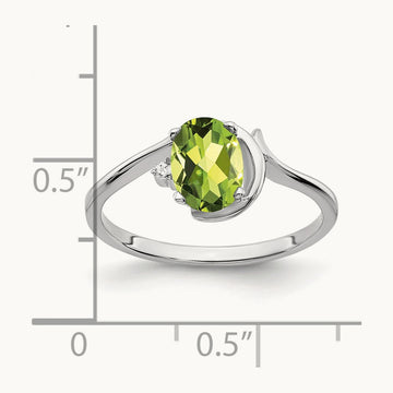 7x5mm Oval Peridot AA Diamond ring, 14K White Gold