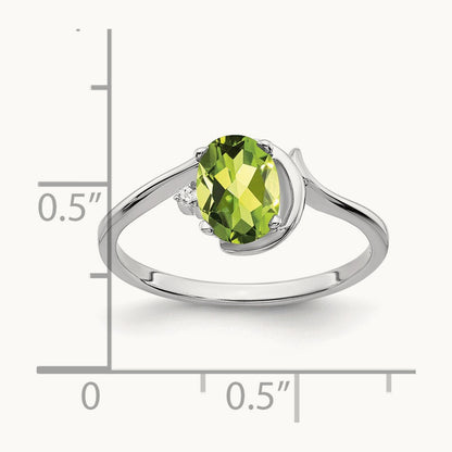 7x5mm Oval Peridot AA Diamond ring, 14K White Gold