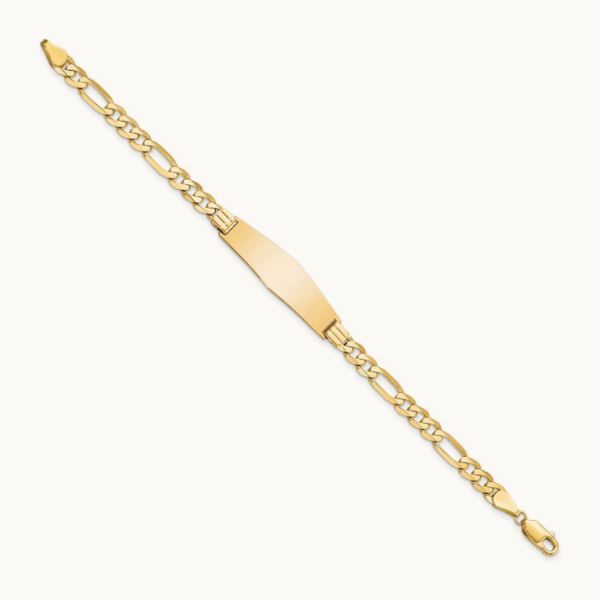 Flat Figaro Link Soft Diamond Shape ID Bracelet, 14K
