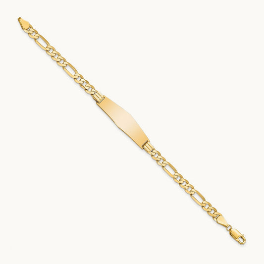 Flat Figaro Link Soft Diamond Shape ID Bracelet, 14K