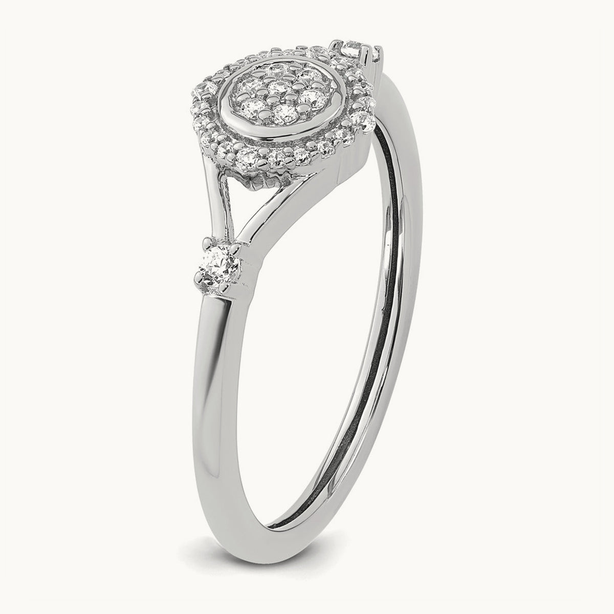 Complete Diamond Round Cluster Halo Engagement Ring, 3.3mm thick — 14K White Gold