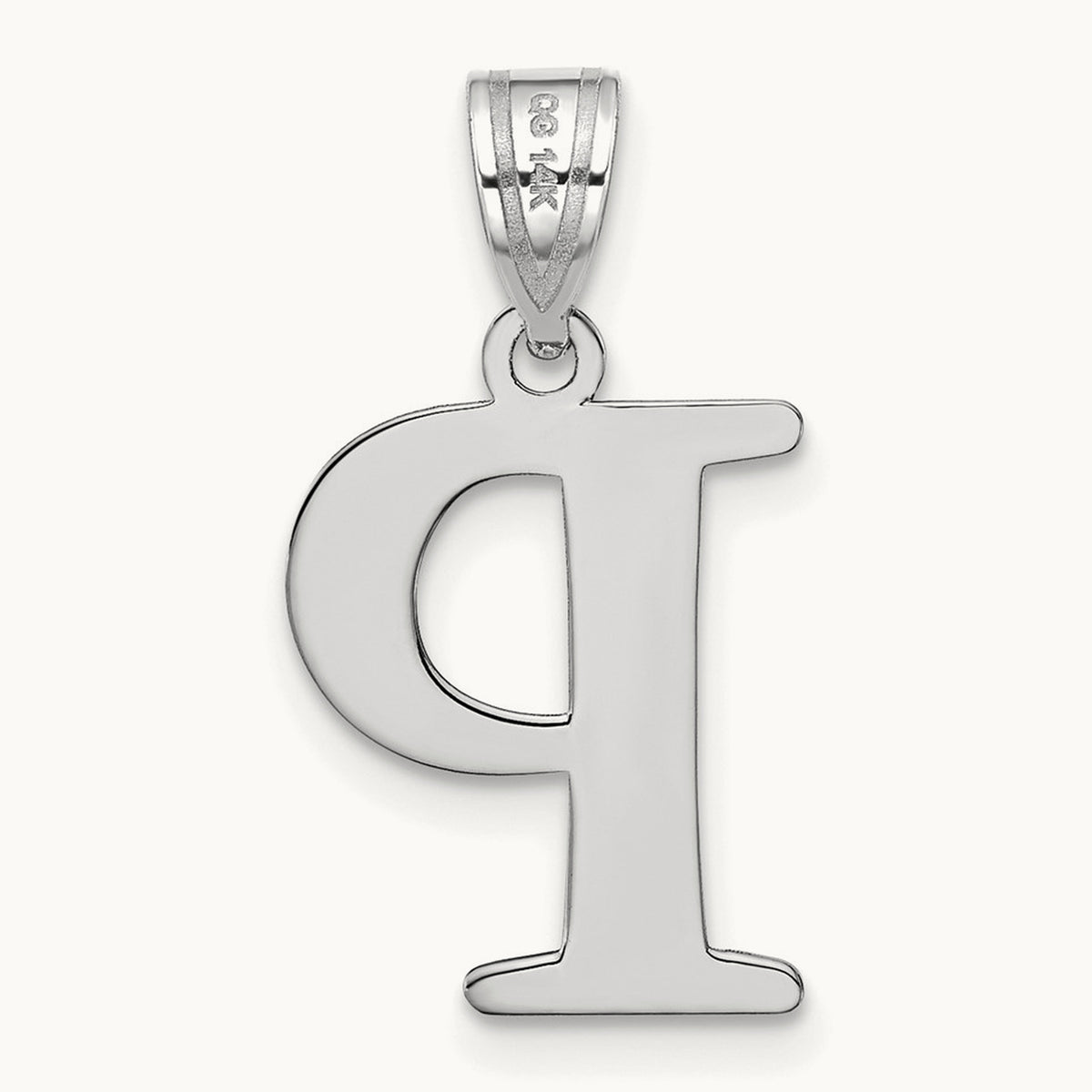 Polished Etched Letter P Initial Pendant, 14K White Gold
