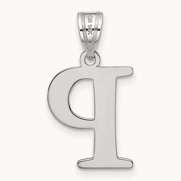 Polished Etched Letter P Initial Pendant, 14K White Gold